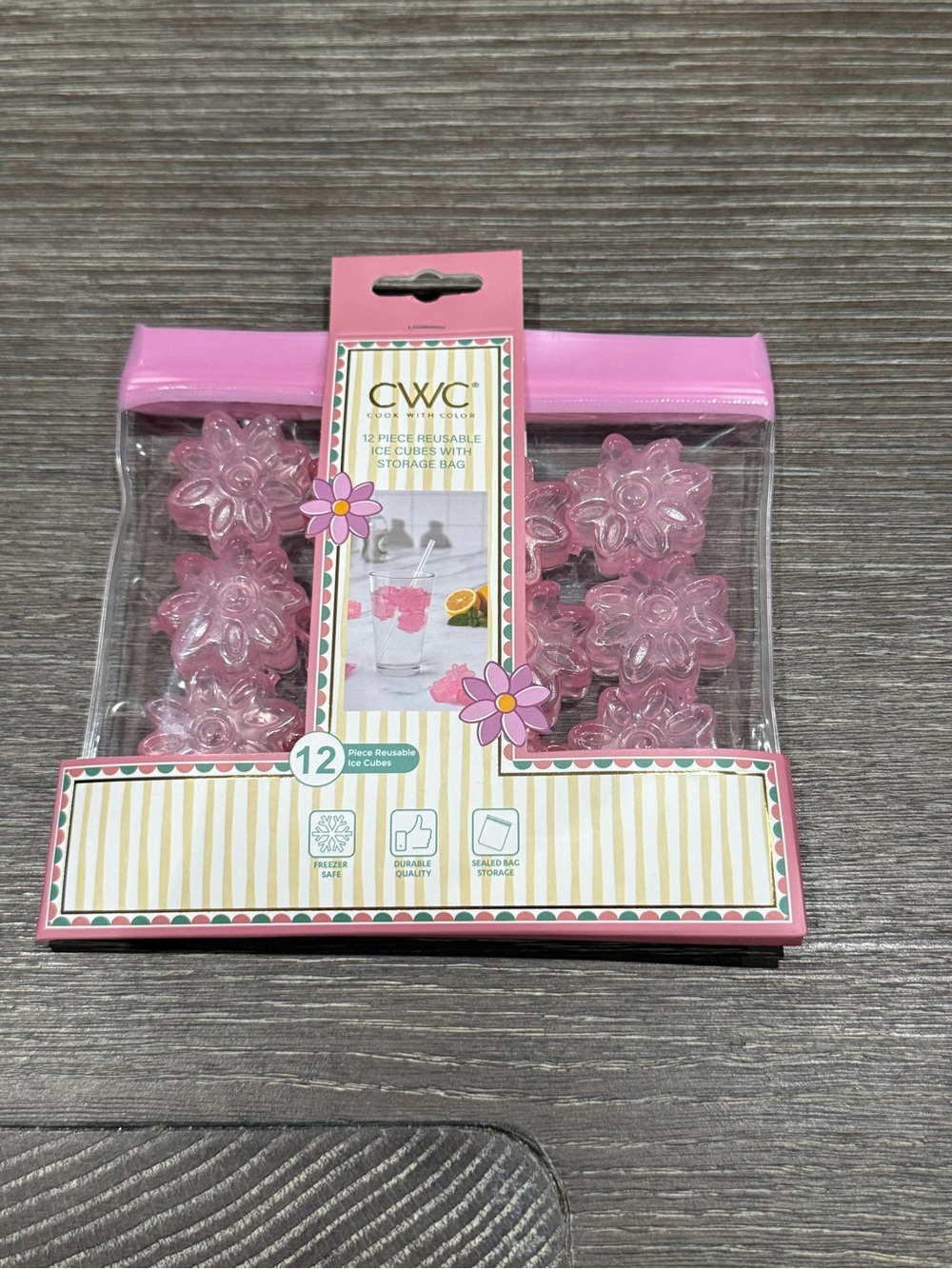 NWT CWC Pink Flower Reusable Ice Cubes with Storage Bag